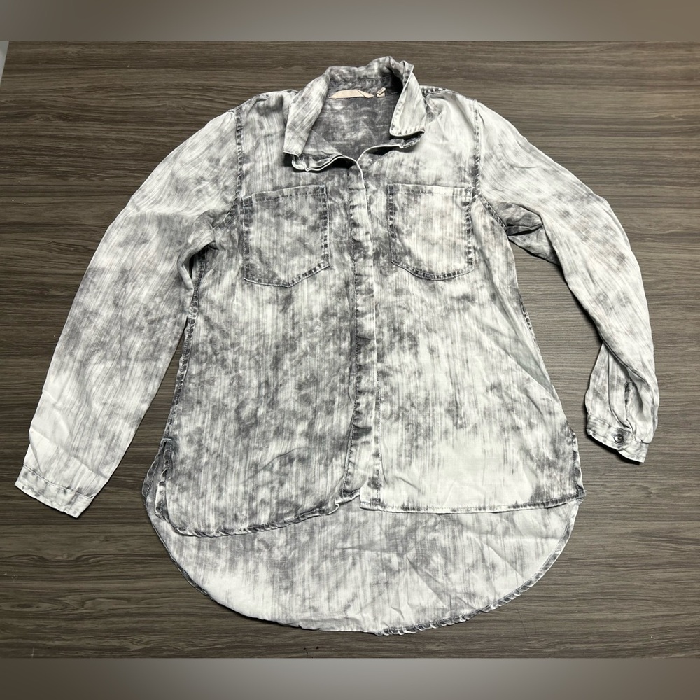 Soft Surroundings Tencel Gray Acid Wash Long Sleeve Light Weight Top Size XS